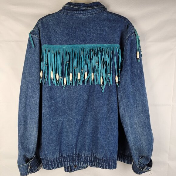 Vtg Electric Cowgirl Collection Women's Denim Jacket With Fringe & Beads Sz L - Picture 6 of 6